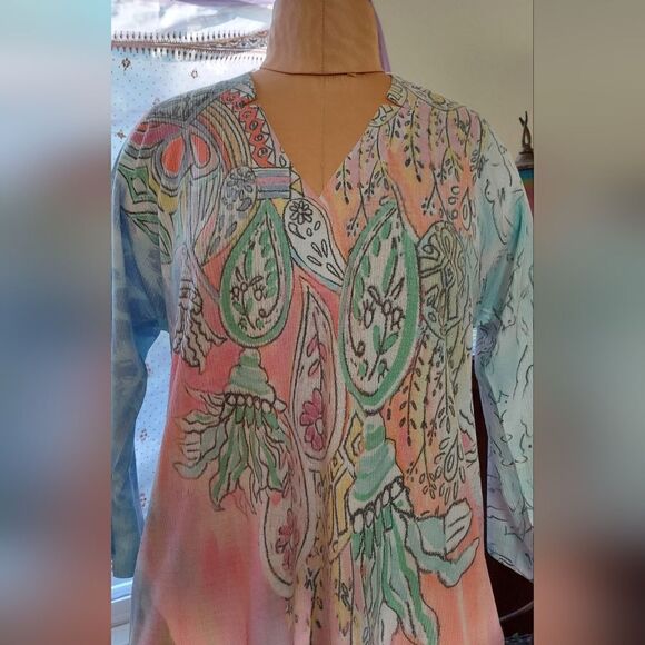 ATELIER 5 BY Gozde Yilmas Blouse Abstract Pastel Light Tunic Size M - Picture 5 of 9